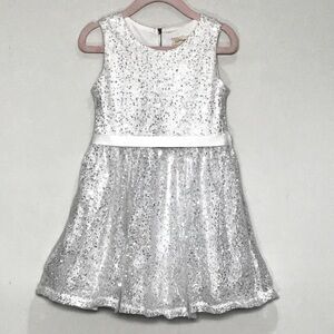 btween Girl’s White & Silver Sequined Fit & Flare Formal Dress Size 4